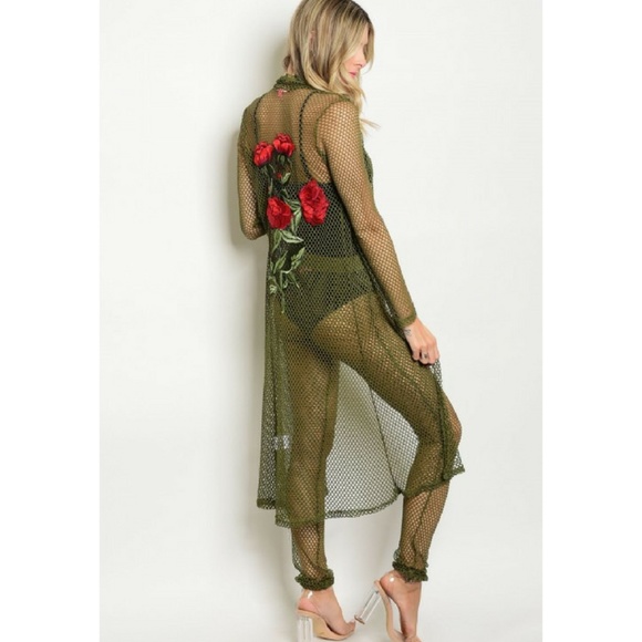 Xtaren Other - SALE Olive Green Lingerie fishnet kimono 2pc set